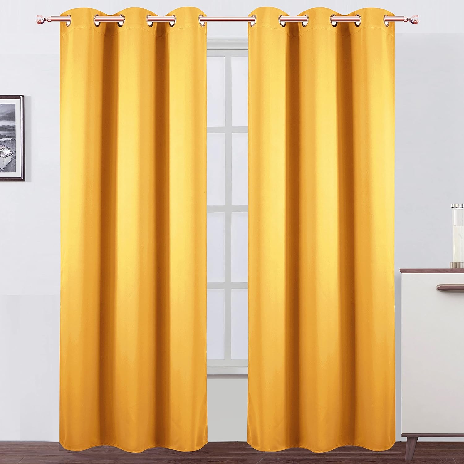 Lemomo Yellow Thermal Blackout Curtains/38 x 84 Inch/Set of 2 Panels Room Darkening Curtains for Bedroom 84 Inch silver