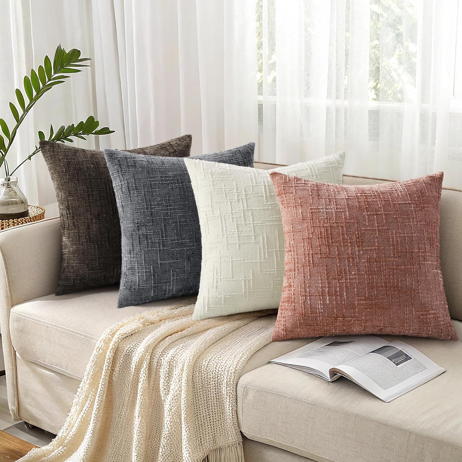 decorUhome Summer Pink Chenille Throw Pillow Covers 20x20 Set of 2 Textured Soft Cozy Slubby Couch Pillow Covers Modern Farmhouse Boho Deco…