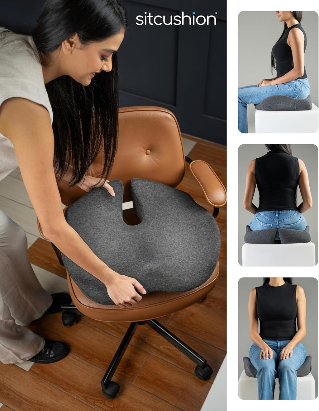 Sitcushion Orthopedic Coccyx Cushion for Tailbone, Sciatica and Back Pain - XL Memory Foam Seat Cushions for Office Chairs, Car, Gaming -…