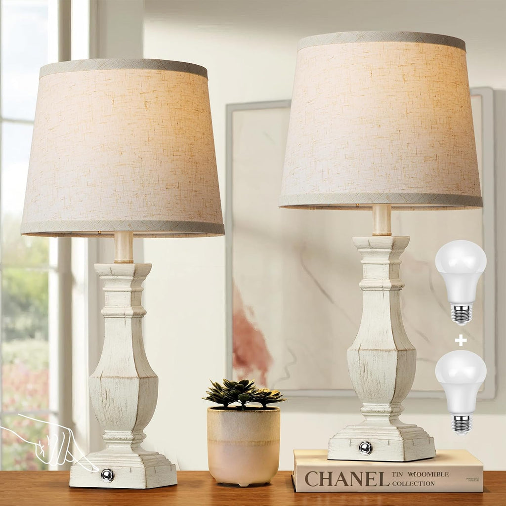 ROTTOGOON Dimmable Table Lamps Set of 2, Rustic Farmhouse Table Lamps for Living Room Bedroom, Bedside Desk Lamps for End Tables, Touch…