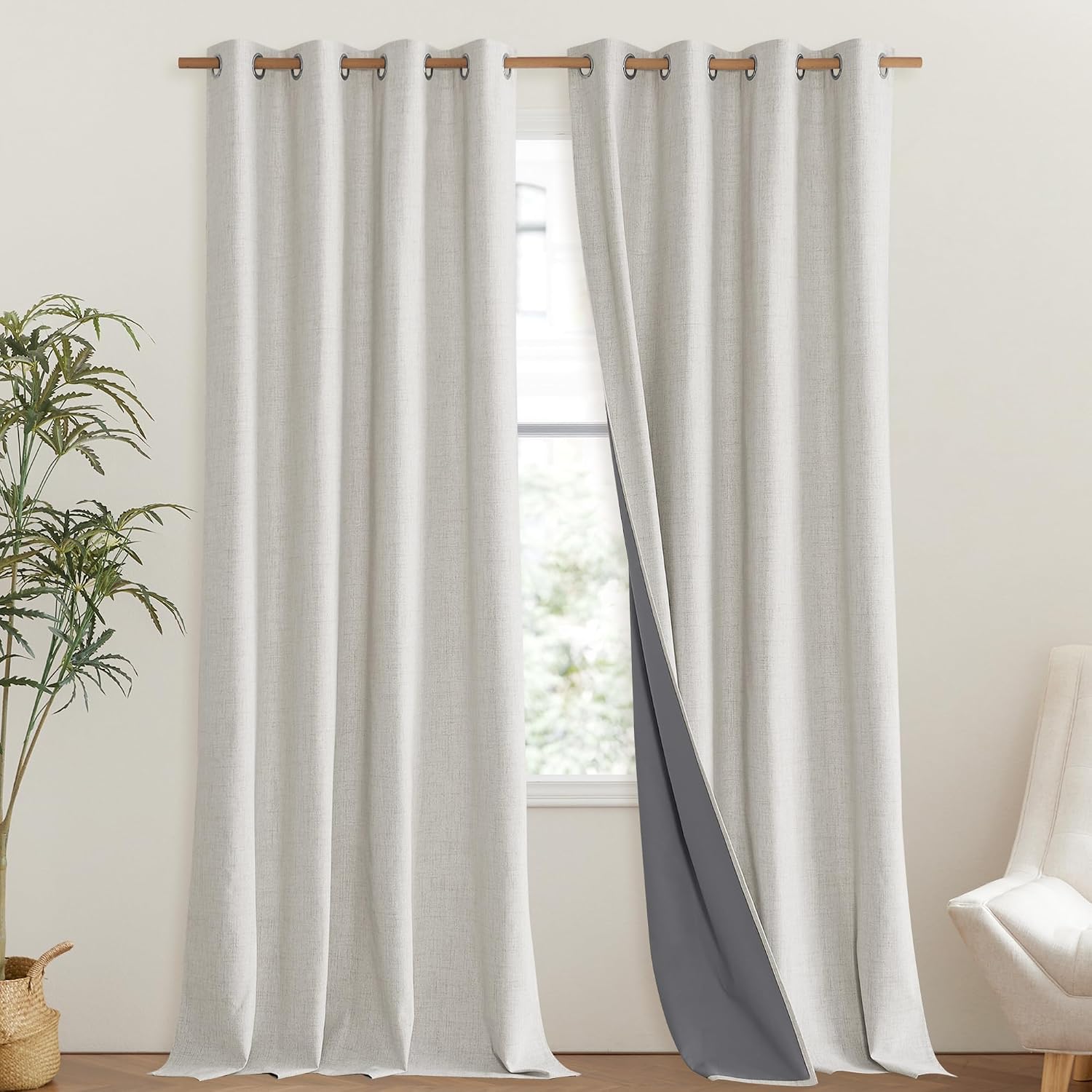 NICETOWN Snowbound Vintage Linen 100% Blackout Curtains for Living Room, Thermal Insulated Curtains 120" Long, Noise Reducing Window…