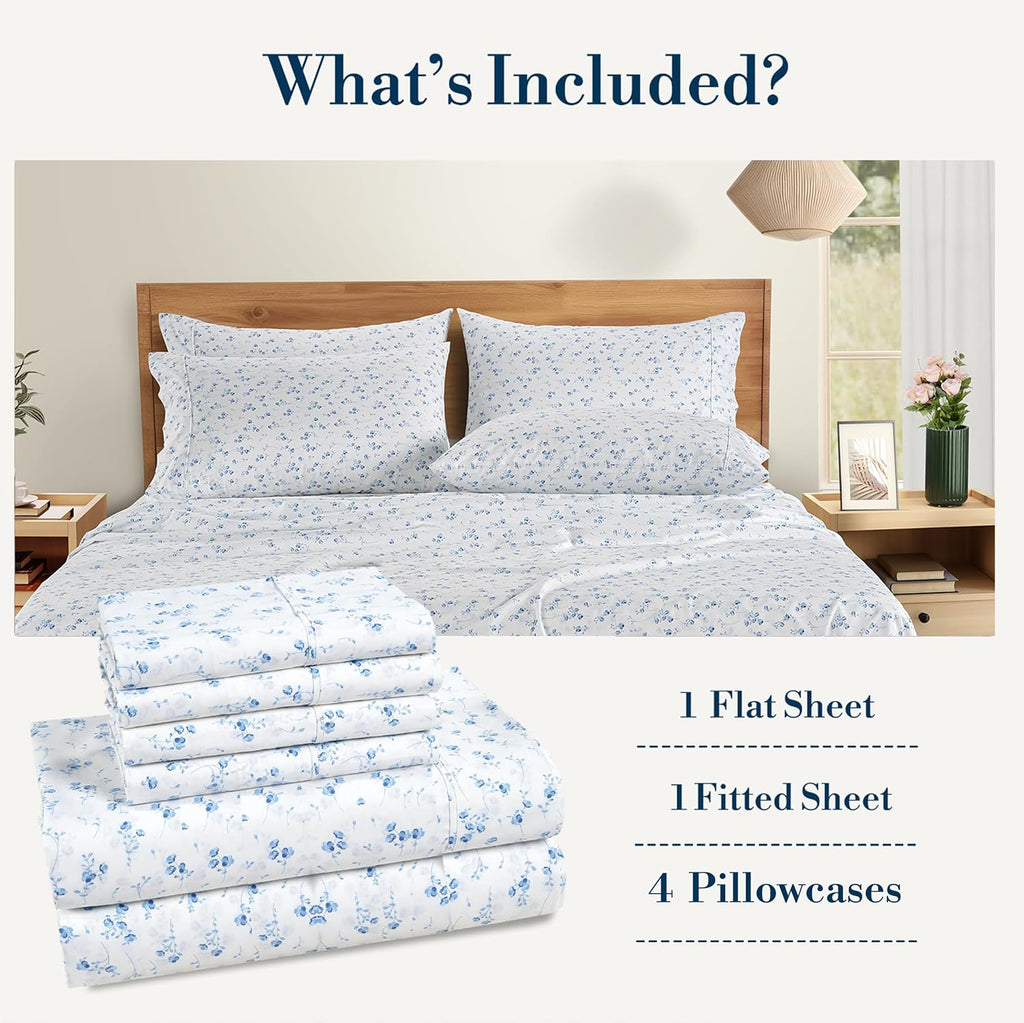 Casa Platino 100% Cotton Sheets California King Size Set - 6 Pieces (1 Flat, 1 Fitted, 4 Pillowcases) - Soft, Breathable & Cooling…