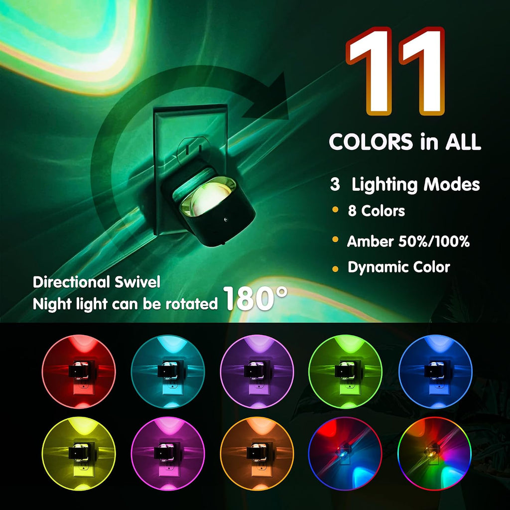 L LOHAS LED Night Light Projector, Color Changing Night Light Plug into Wall, Dusk to Dawn Sensor, Rotating Nightlight, RGB Ambient…