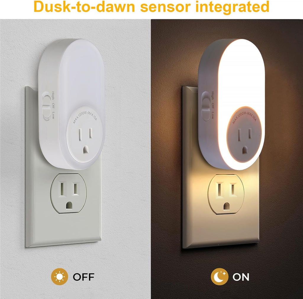 Dawnrise Night Lights Plug Into Wall, Dusk to Dawn Sensor Night Light with Power Outlet, CCT 2200K or 4000K, 5Lm or 20Lm Adjustable…