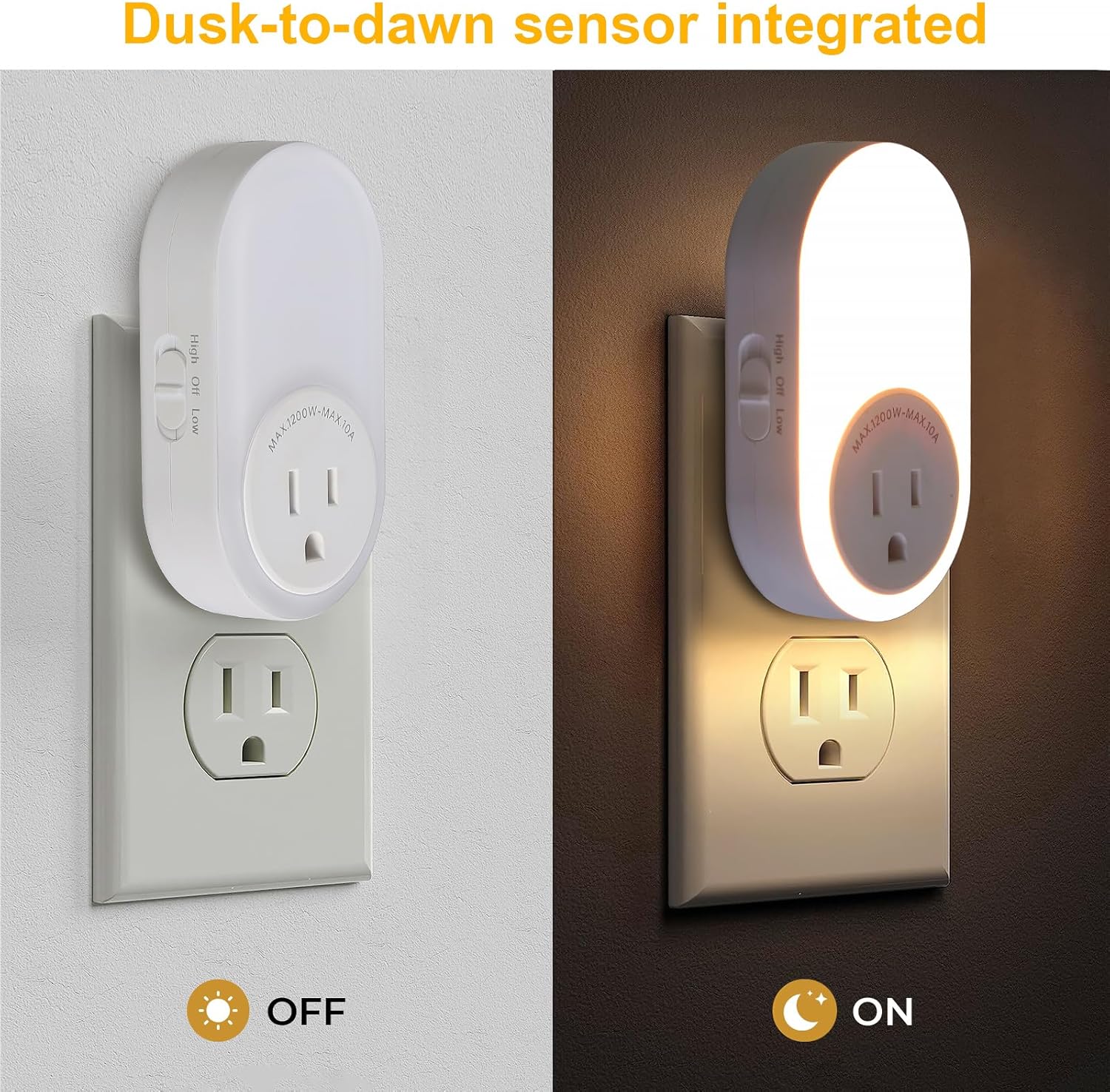 Dawnrise Night Lights Plug Into Wall, Dusk to Dawn Sensor Night Light with Power Outlet, CCT 2200K or 4000K, 5Lm or 20Lm Adjustable…
