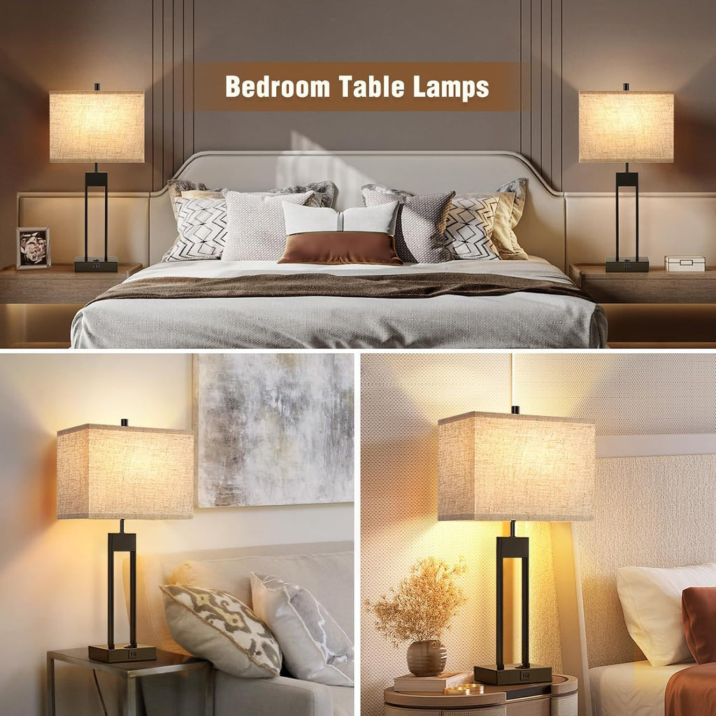 Extra Large 25.5" Nightstand Table Lamps for Bedrooms Set of 2, Bedside Lamp with USB C+A, Colors Changeable Living Room Lamps for End…