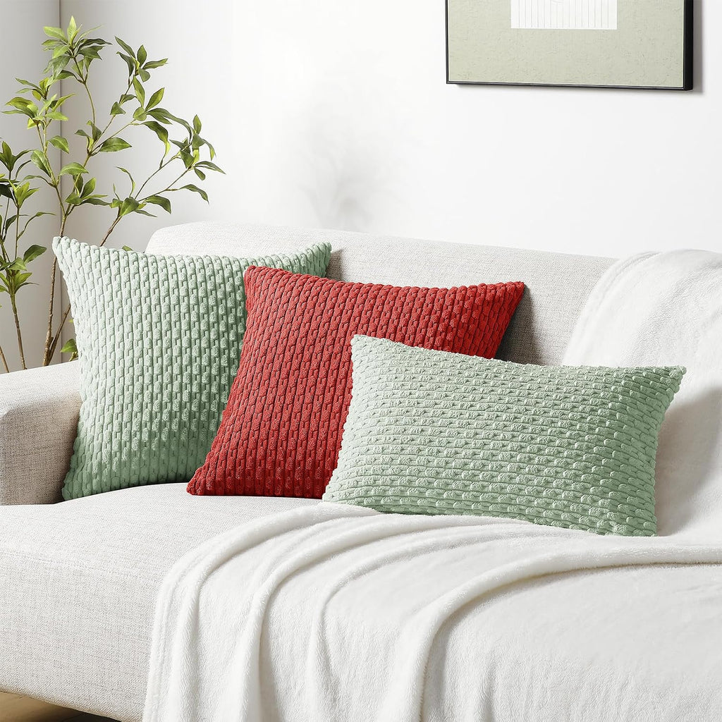 Softalker Throw Pillow Covers 18x18 Inch, Set of 2, Soft Corduroy Boho Stripe Decorative Pillow Cover, Couch Fluffy Pillow Cover for…