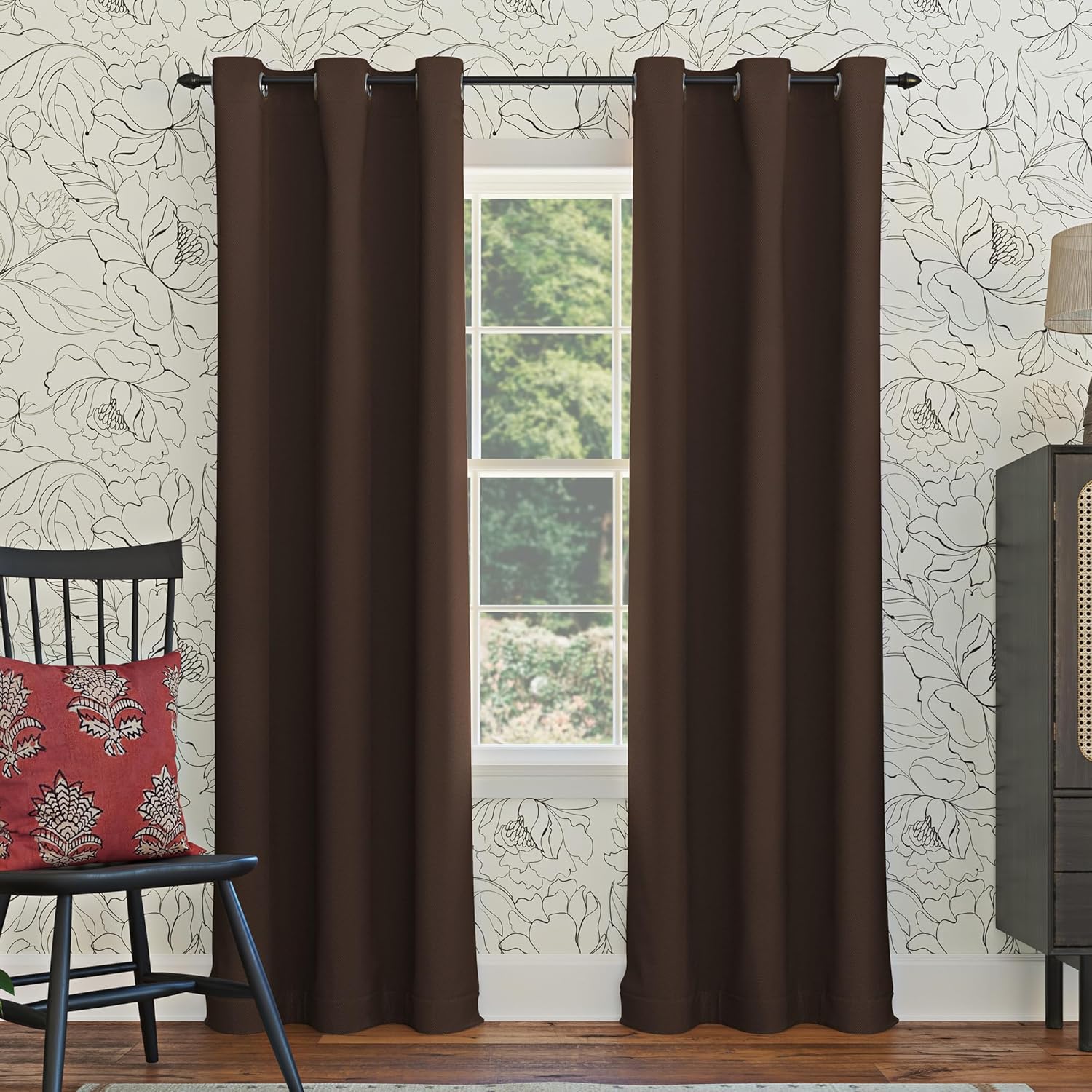 Sun Zero Easton Energy Saving Blackout Grommet Curtain Panel, 40" x 84", Cocoa Brown