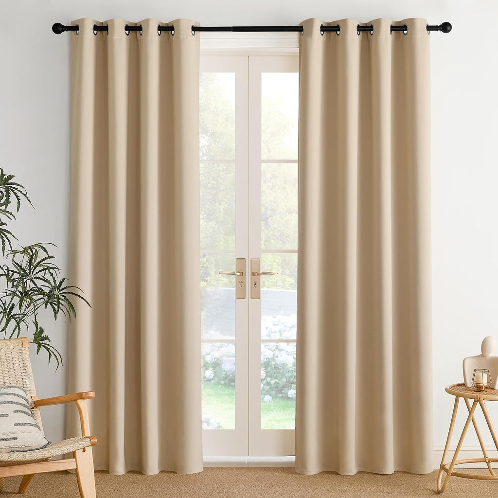 Nicetown Room Darkening Draperies Curtains Panels, 2 Panels Biscotti Beige W52 x L84 silver