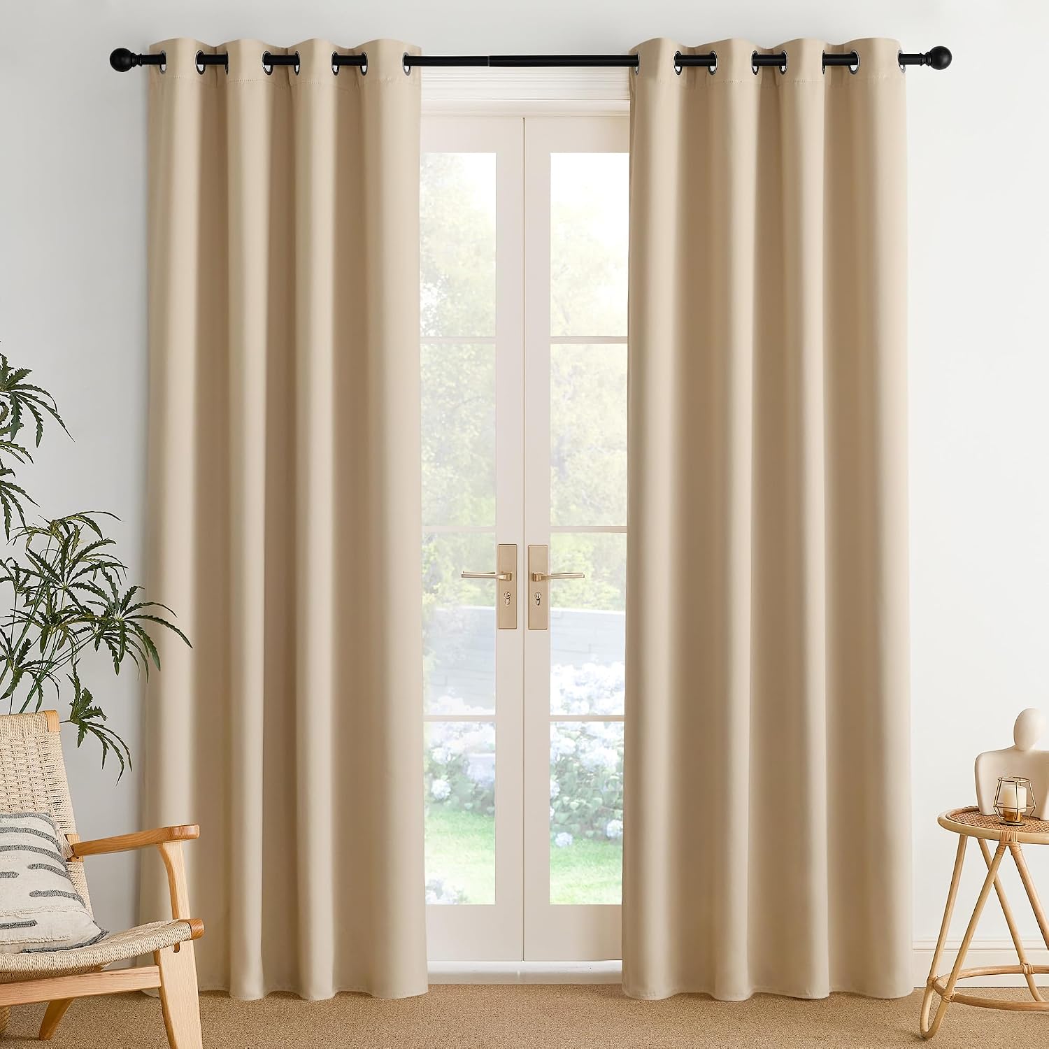 Nicetown Room Darkening Draperies Curtains Panels, 2 Panels Biscotti Beige W52 x L84 silver