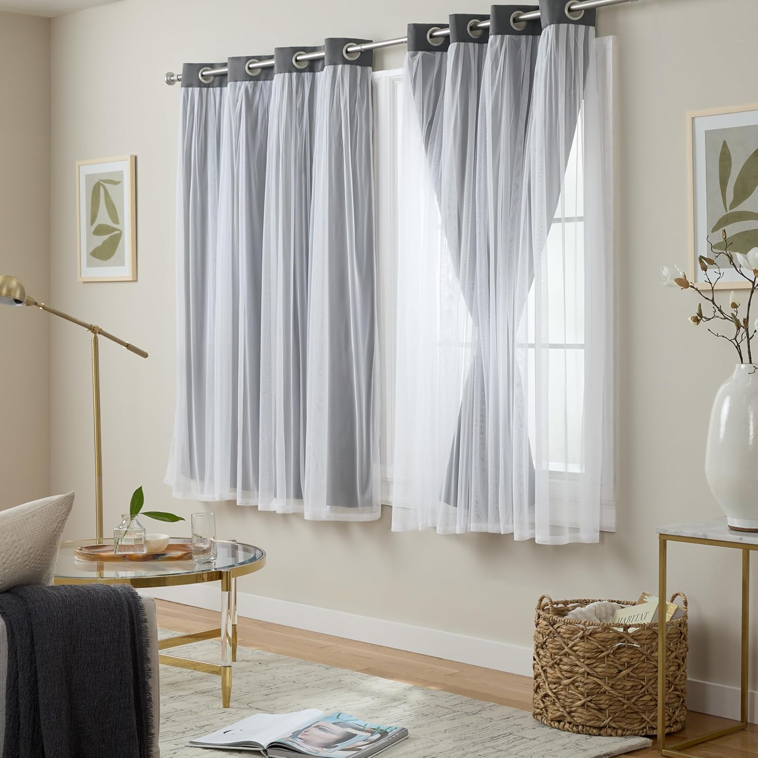 TOWN & COUNTRY LUXE Talia Double Layer Indoor Curtains, Sheer and Room Darkening Blackout, Grommet Top, Energy Efficient, 2-Pack Set…