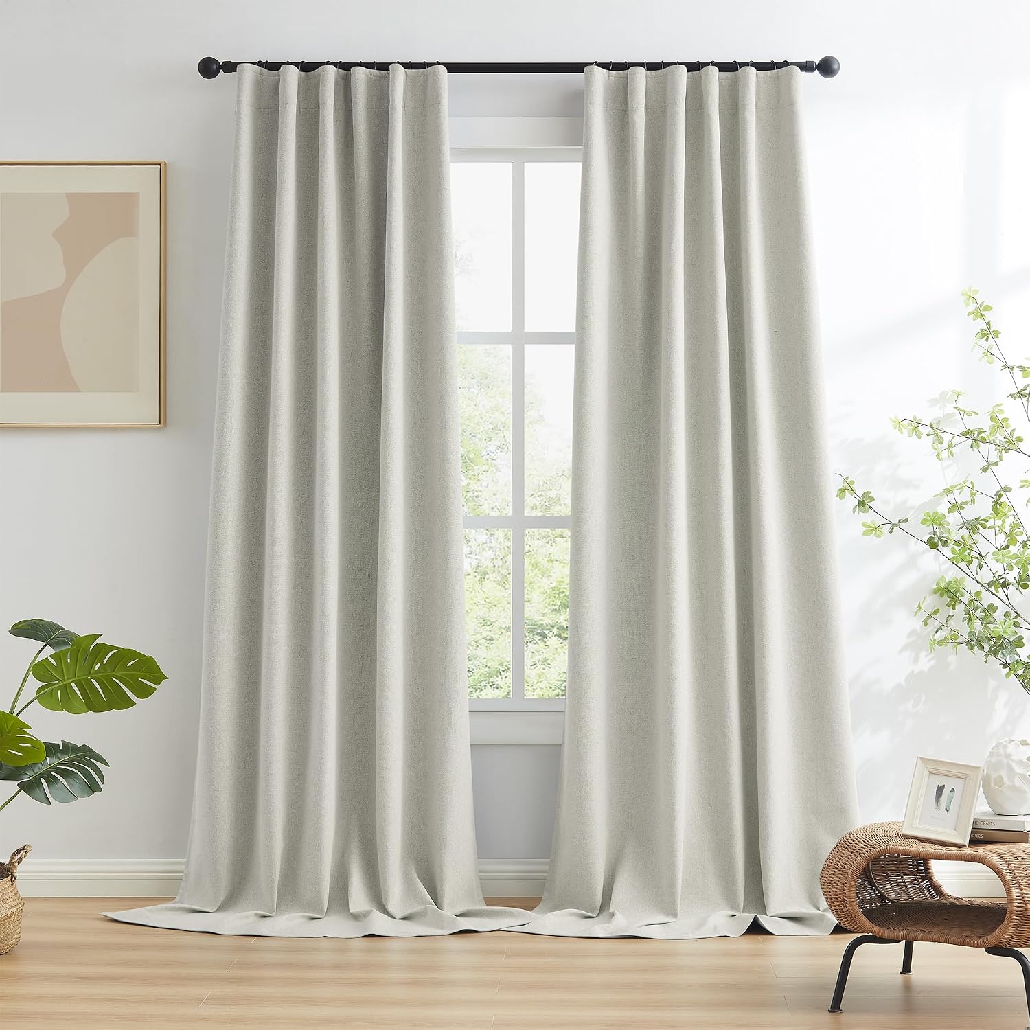 Keqiaosuocai Linen Blackout Curtains for Doorway Privacy, Thermal Insulated Boho Country Temporary Curtains for Closet Door Hook Belt Back…