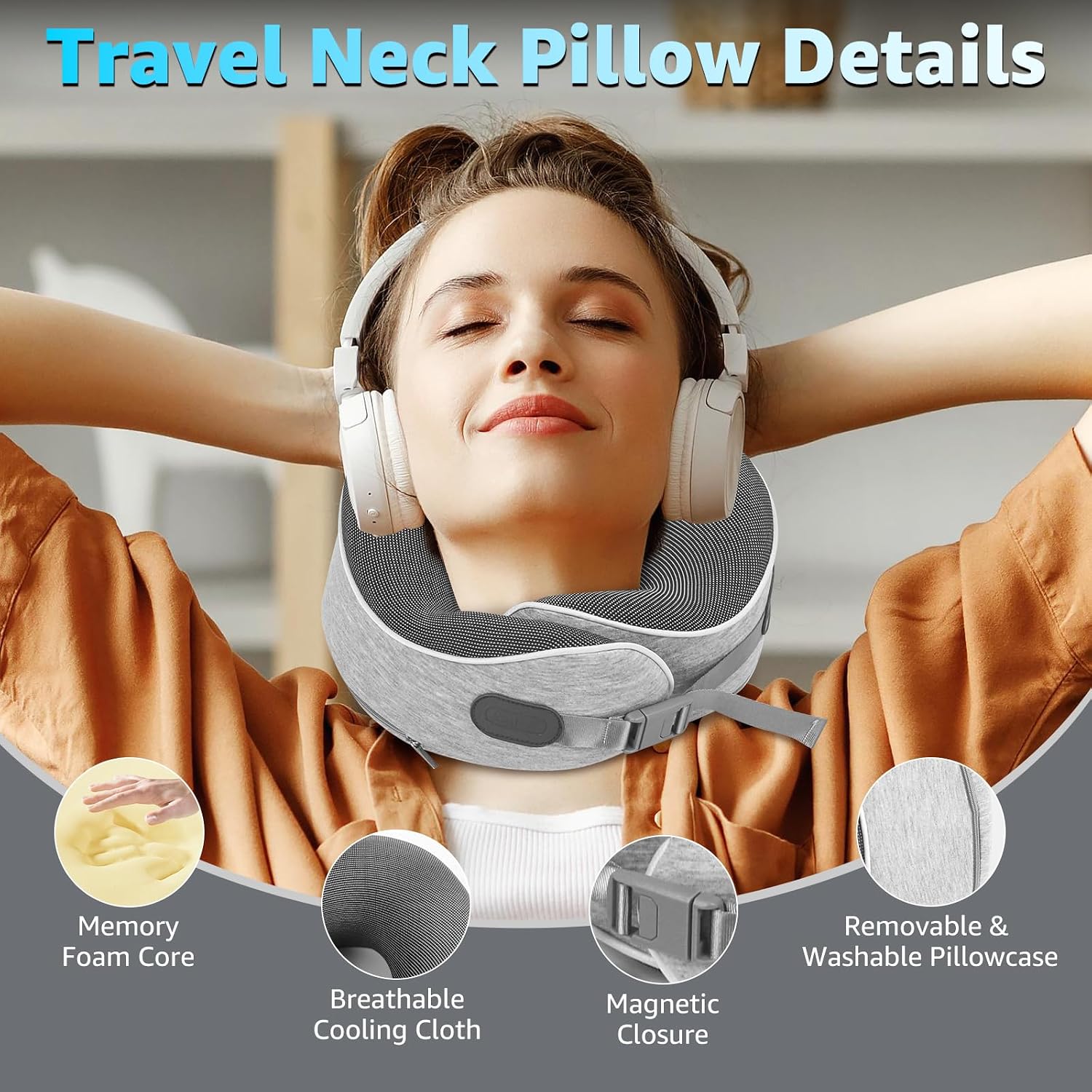 Travel Pillows for Airplanes Ergonomic Memory Foam Neck Pillow for Travel - 360° Head & Neck Support for Sleeping on Flights, Cars…