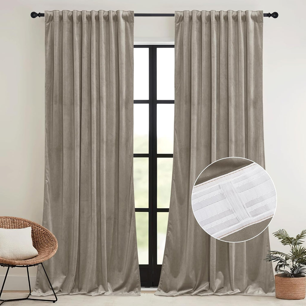 Rybhome RYB HOME Taupe Velvet Curtains for Bedroom Living Room, Thermal Insulated Privacy UV Heat Blocking Luxurious Drapes for Nursery Din…
