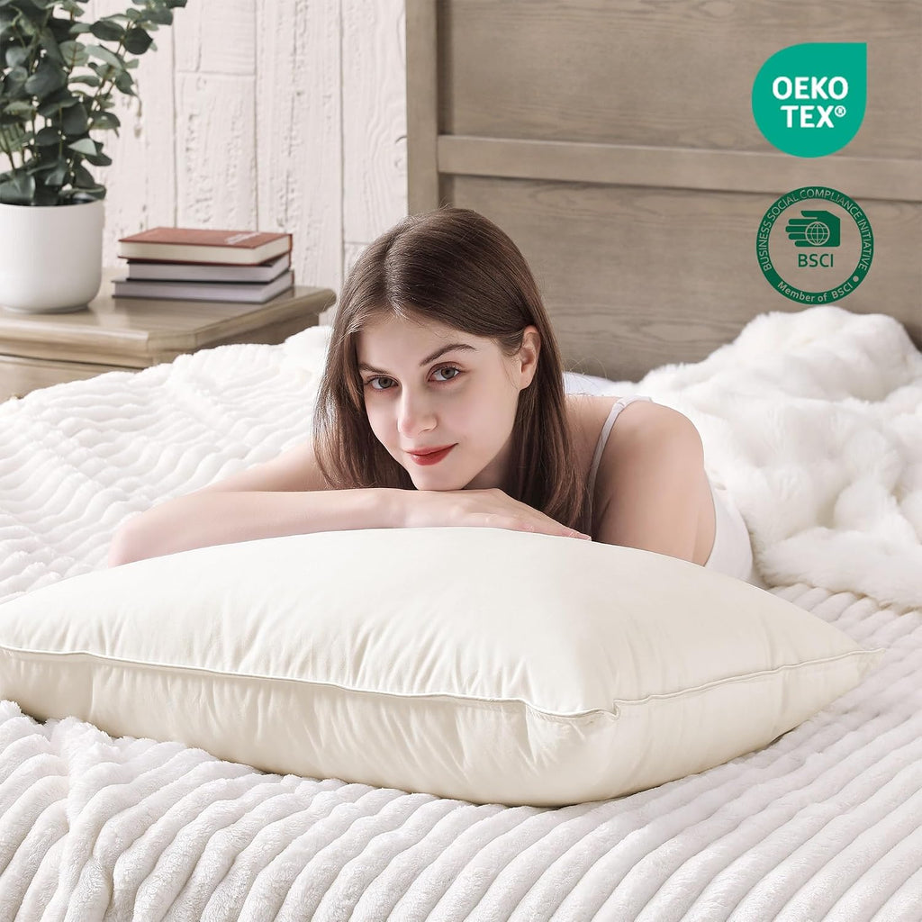 Puredown ® Goose Feather Down Pillows, 100% Organic Cotton Cover, Luxury Hotel Collection Bed Pillows for Sleeping Set of 2, Queen Size Cot…