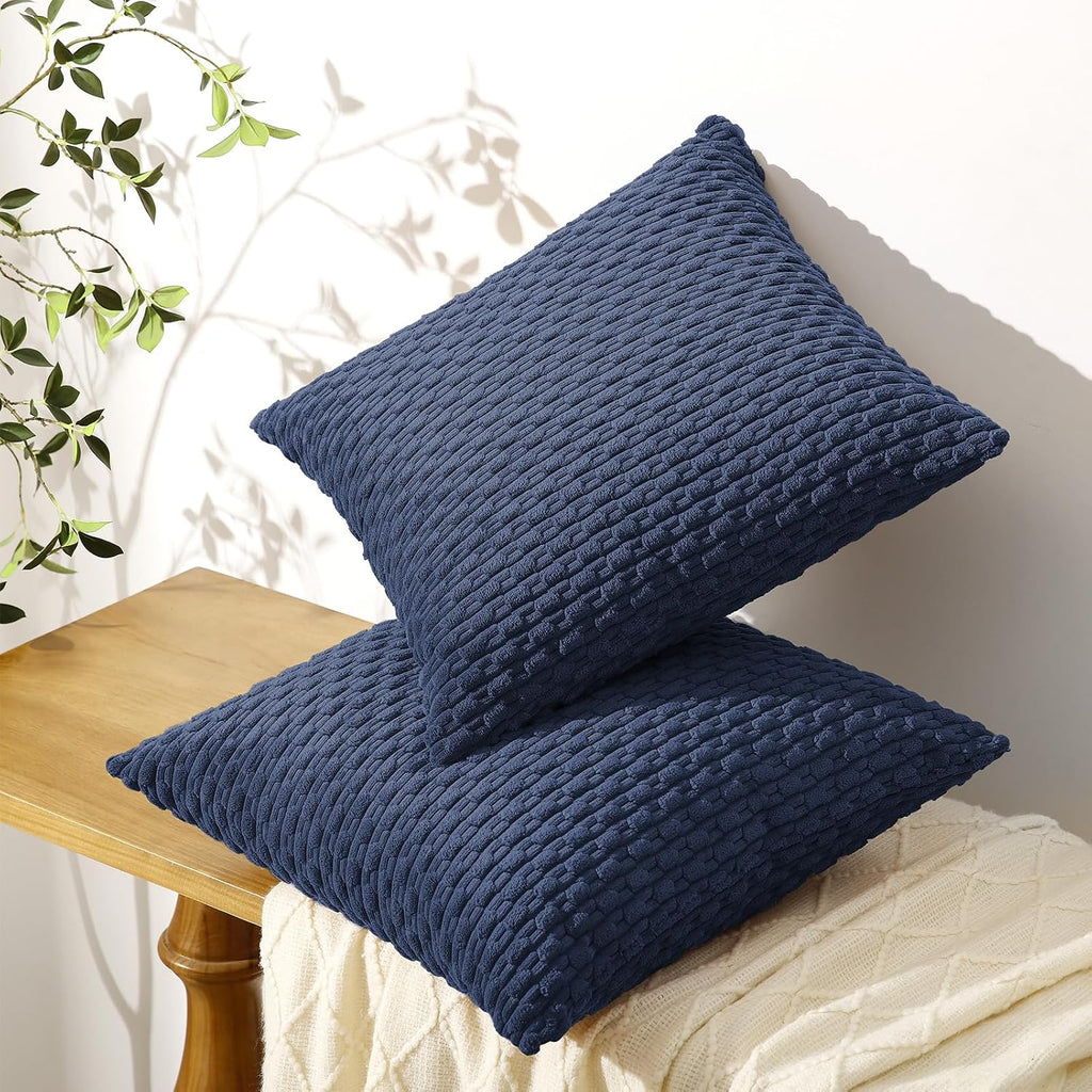 Softalker Throw Pillow Covers 18x18 Inch, Set of 2, Soft Corduroy Boho Stripe Decorative Pillow Cover, Couch Fluffy Pillow Cover for…