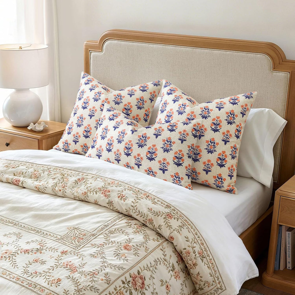 OTOSTAR Floral Print Pillow Covers 16x24 Inch Pack of 2 Double-Sided Navy Blue Orange Flower Lumbar Throw Pillow Covers Farmhouse Rustic…