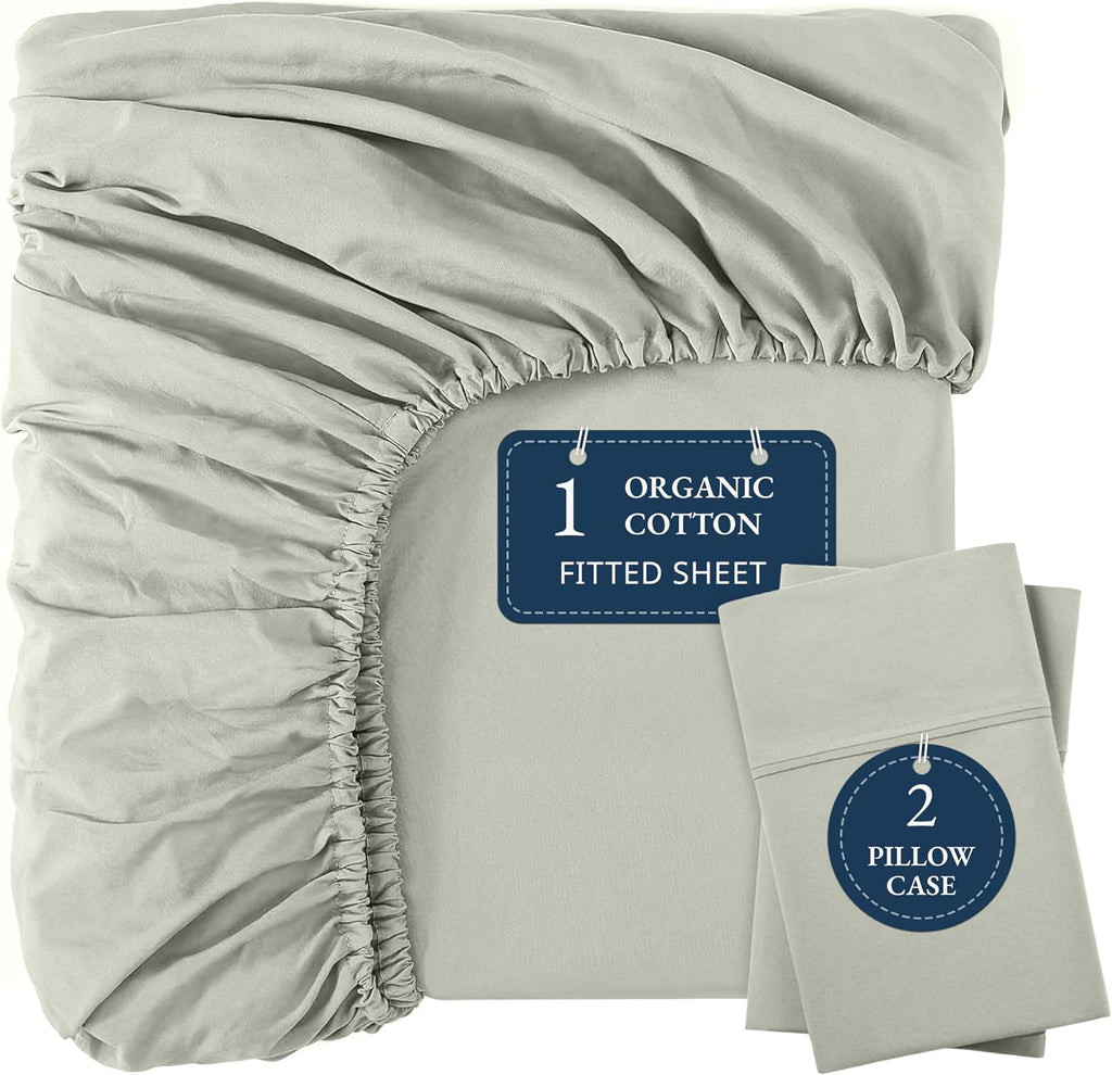 LANE LINEN Full Fitted Sheet, 100% Organic Cotton, 3-Piece Set (1 Fitted Sheet,2 Pillowcases), Percale Weave, Full Bed Bottom Sheet…