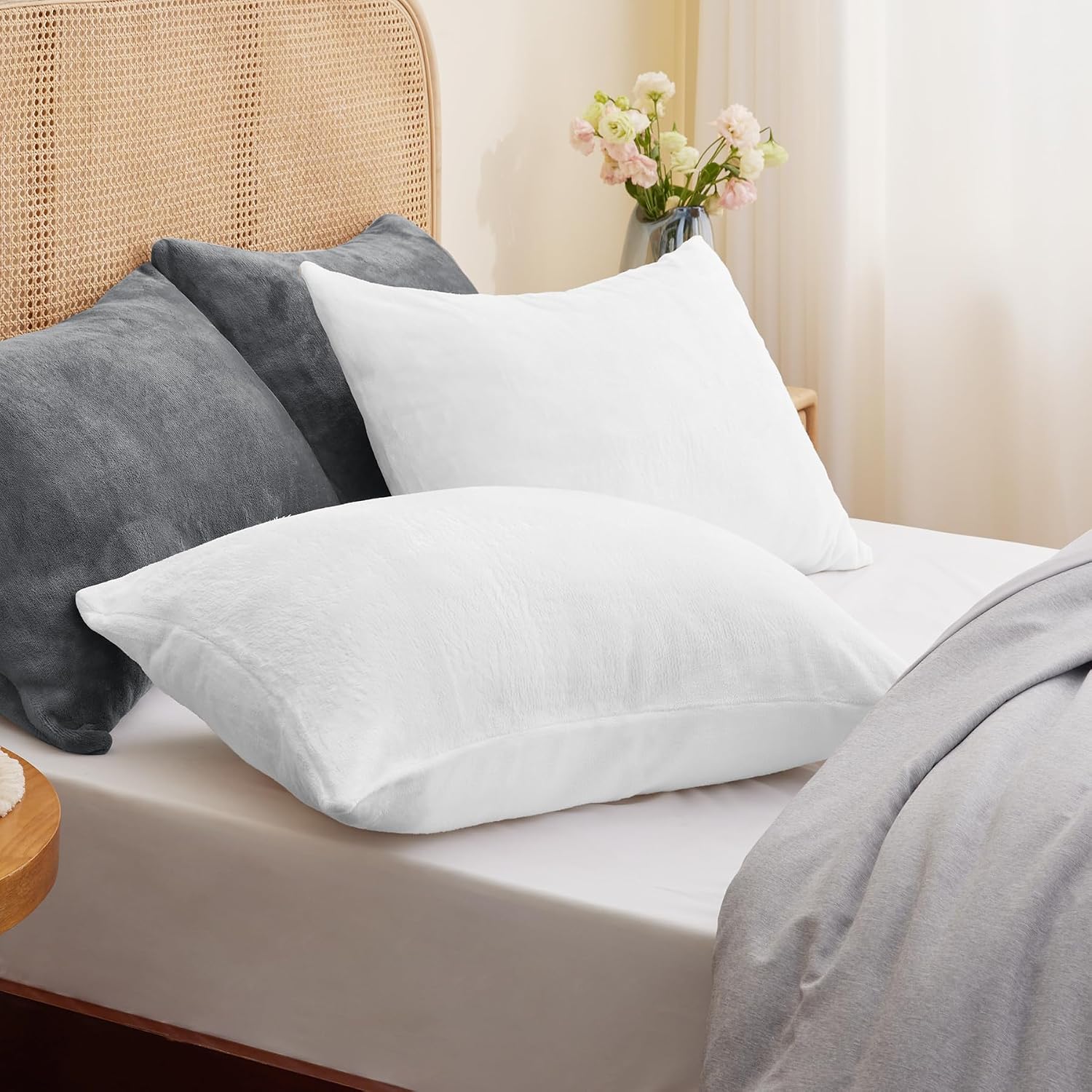 Bedelite Flannel Pillowcases Standard Set of 2, Super Soft Fleece Pillow Case Cover with Zipper for Bedroom, Sofa, Couch, Luxury Cozy Velvet…