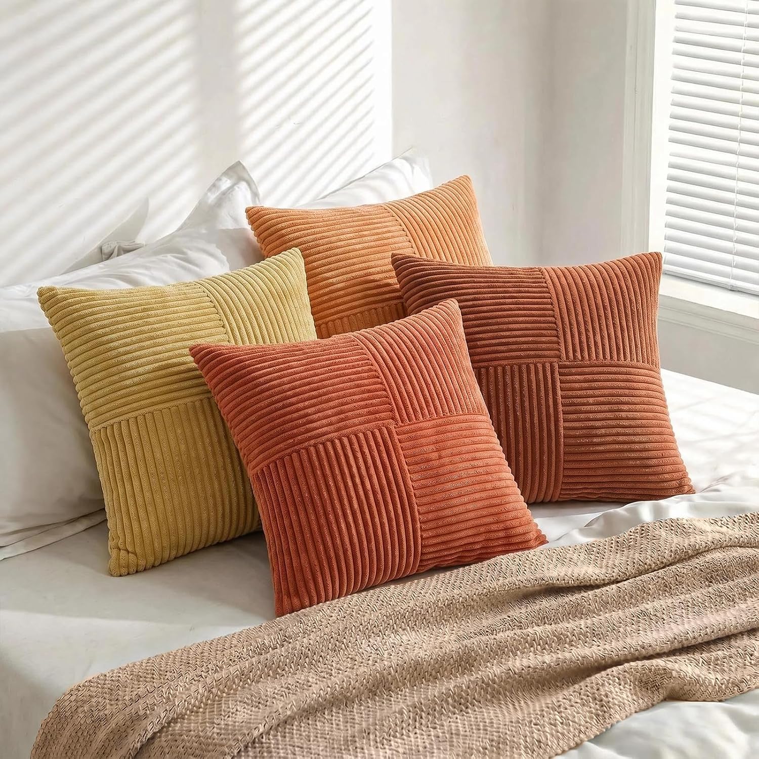 Fancy Homi Set of 4 Boho Fall Decorative Throw Pillow Covers 18x18 Inch for Couch Bed Sofa Bedroom, Modern Farmhouse Home Decor, Soft…