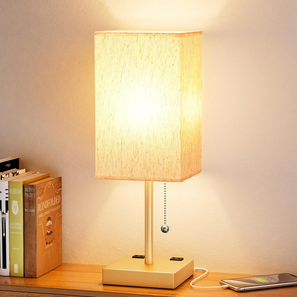 Aooshine Medium Table Lamp with USB Ports - 3 Color Temperature Bedside Lamp for Bedroom, Pull Chain Control, USB A and C Ports, 2 AC Outle…