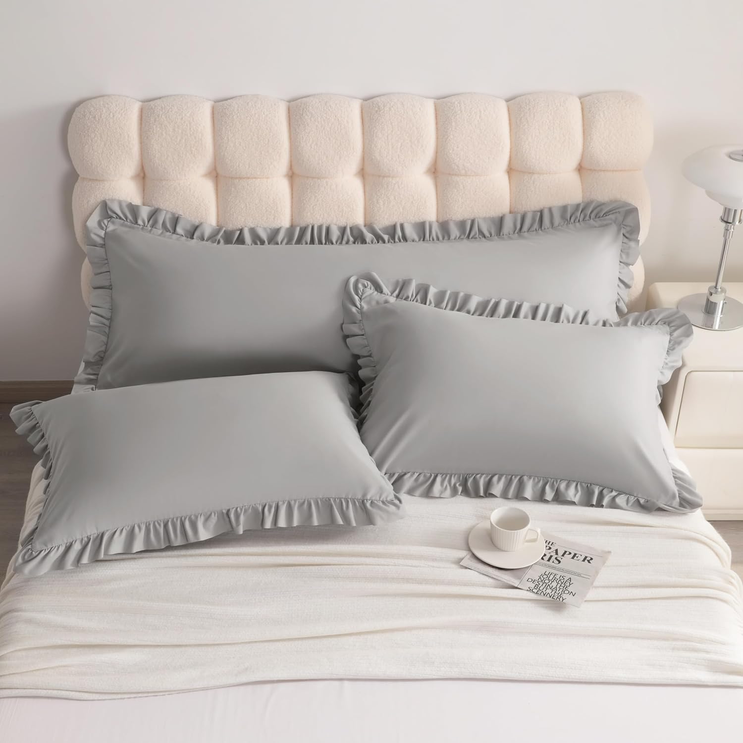 Aerlomi Ruffled Pillowcases, Standard Pillow Shams 20x26 Set of 2, Brushed Microfiber with Envelope Closure, Soft Wrinkle-Resistant,…