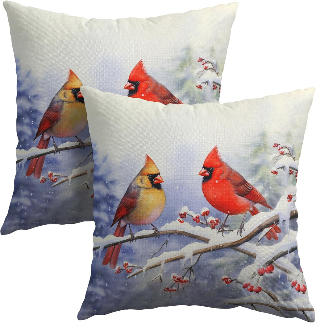 Granbey Cardinal Birds Throw Pillow Cover Winter Sweet Bird Pillowcase 22x22 Inch Set of 2 Christmas Holiday Cushion Covers for Home Patio…