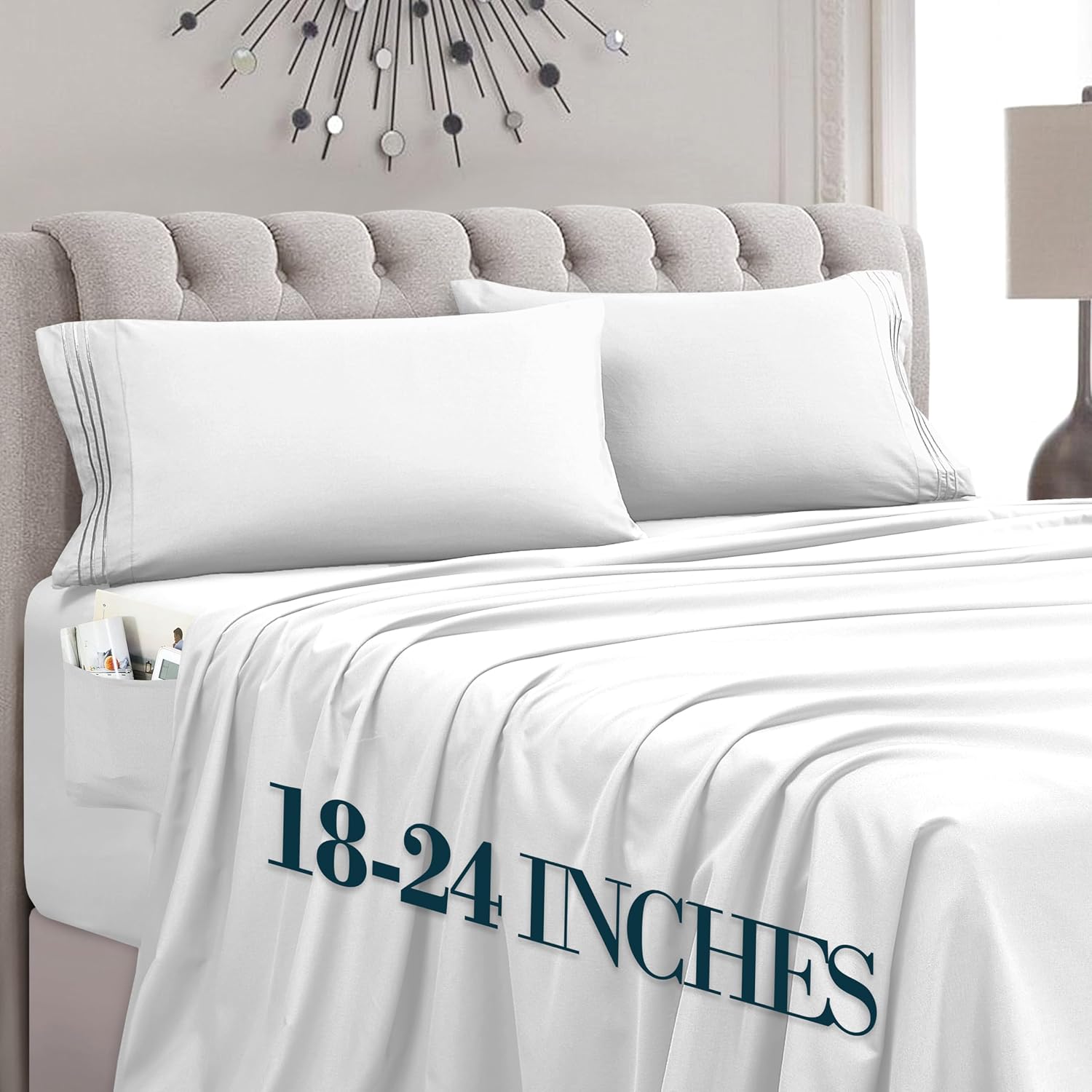 MocassiLuxuryBedding Mocassi Cal King Size 4-Piece Bed Sheet Set - 1800 Hotel Quality Microfiber 18-24 Inches Extra Deep Pocket Fitted Shee…