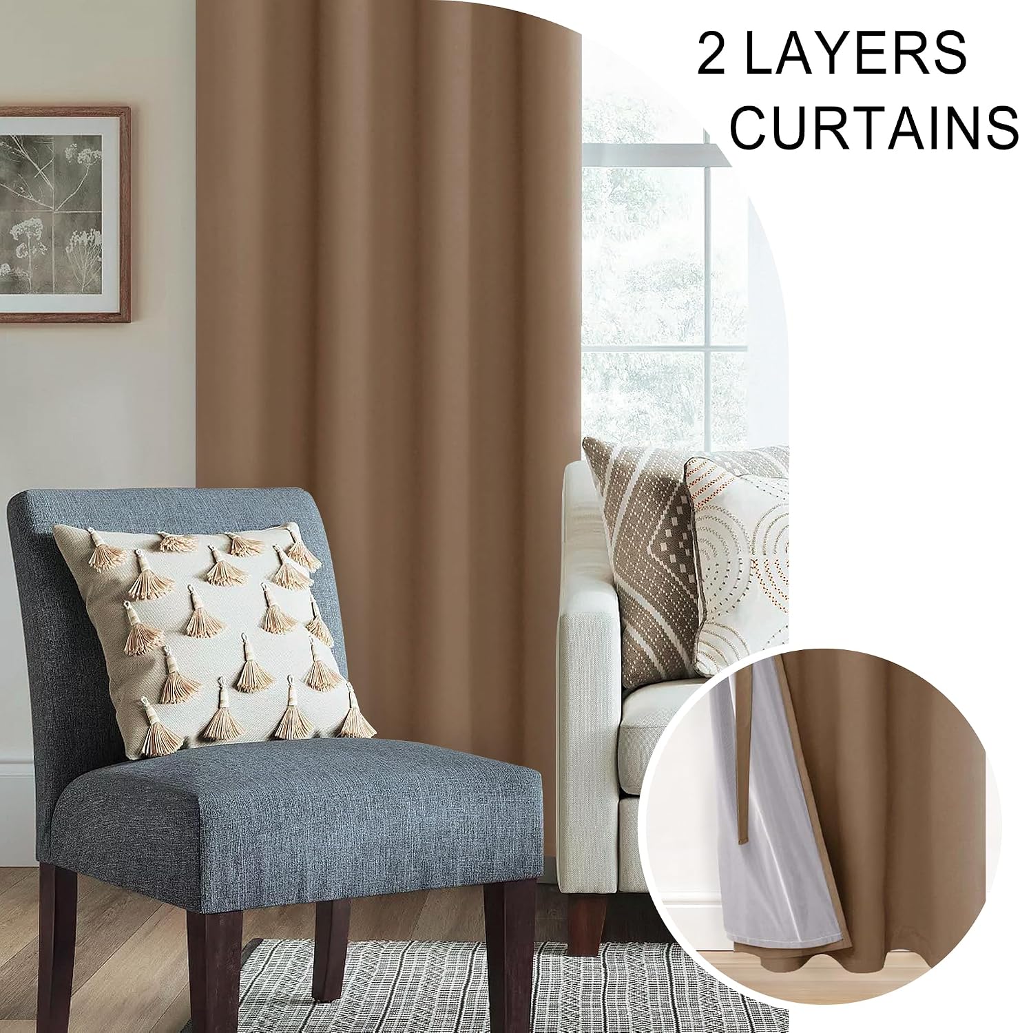 Xwzo 100% Blackout Curtains 2 Panels with Tiebacks- Extra Wide Heat and Full Light Blocking Window Treatment with Grommets for Bedroom/Nurs…