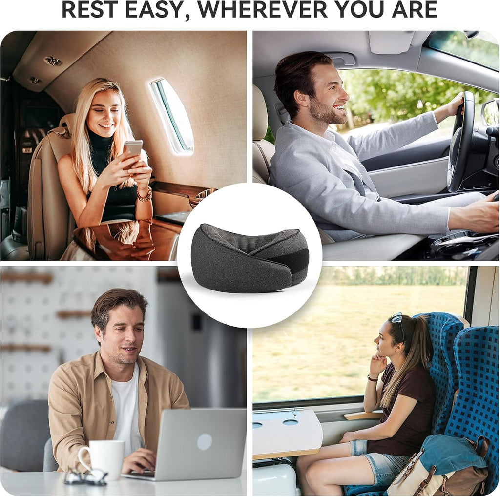 SZXYX Travel Pillows for Airplanes, 100% Pure Memory Foam Neck Pillow for Airplanes, Comfortable Breathable Cover, 360° Support Stowable…