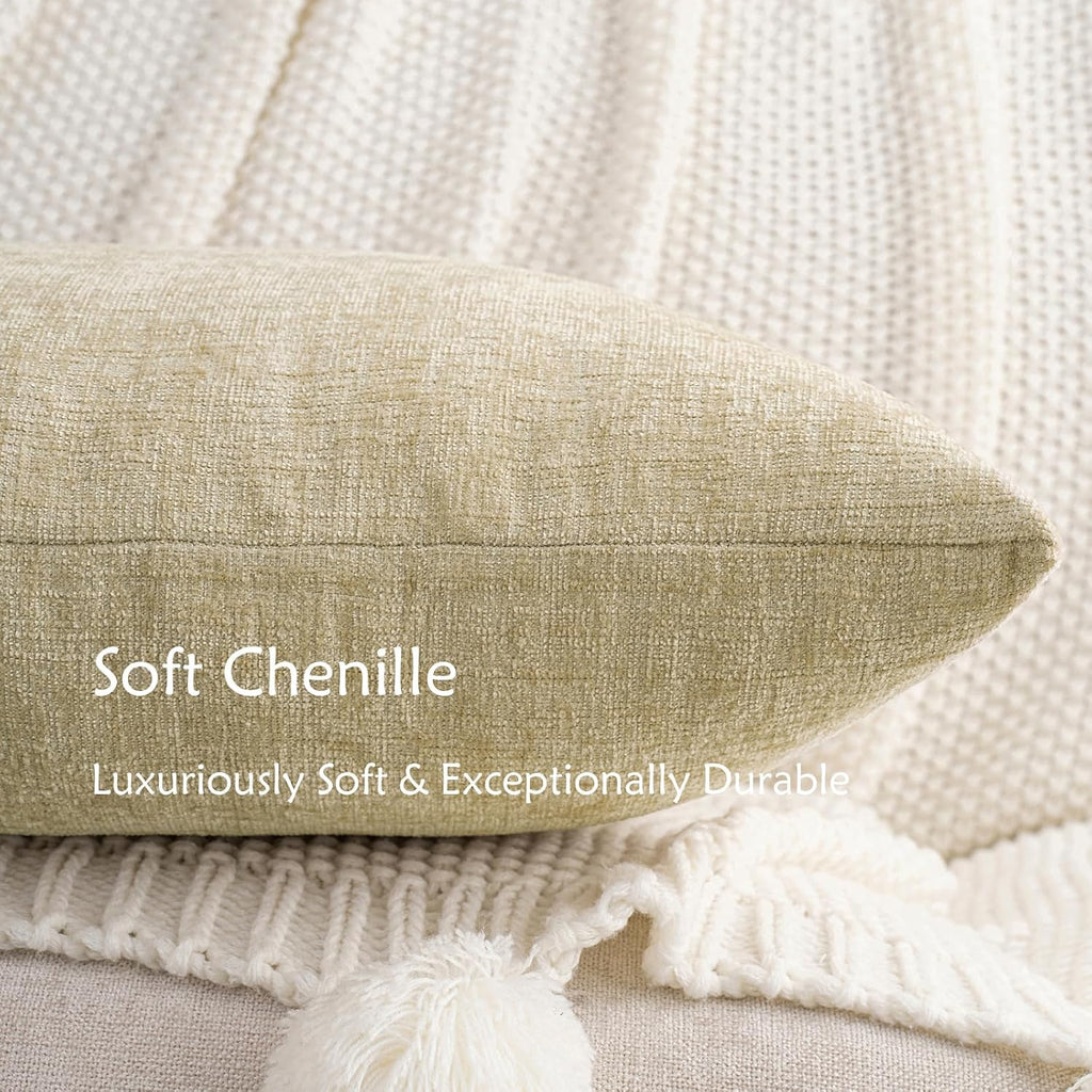 Hwy50 HWY 50 Beige Couch Pillow Covers 22x22 Inch Pack of 2, Soft Chenille Decorative Throw Pillow Cases Farmhouse for Sofa Living Room Bed…