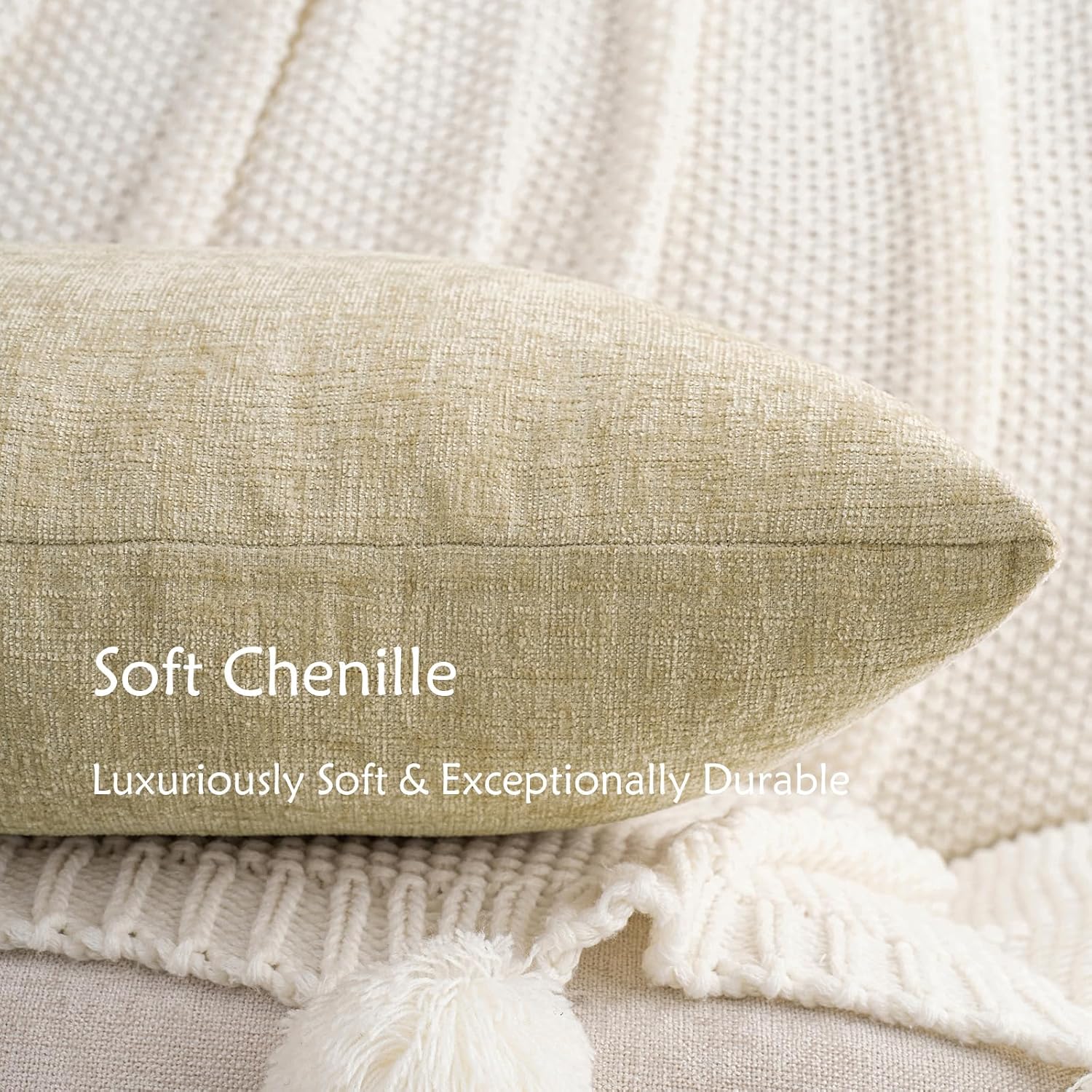 Hwy50 HWY 50 Beige Couch Pillow Covers 20x20 Inch Pack of 2, Soft Chenille Decorative Throw Pillow Cases Farmhouse for Sofa Living Room Bed…