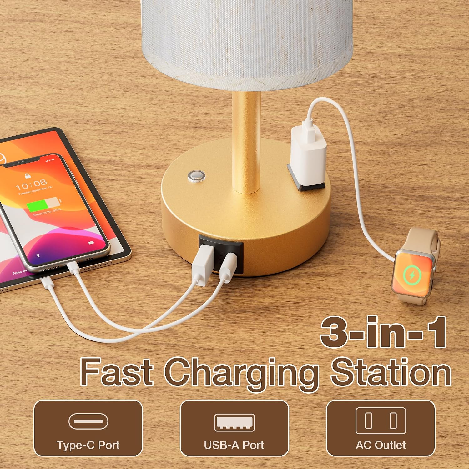 Aooshine Touch Bedside Table Lamp with Memory - Stepless Dimmable Lamp for Bedroom, Small Nightstand Lamp with Dual USB Charging Ports and…