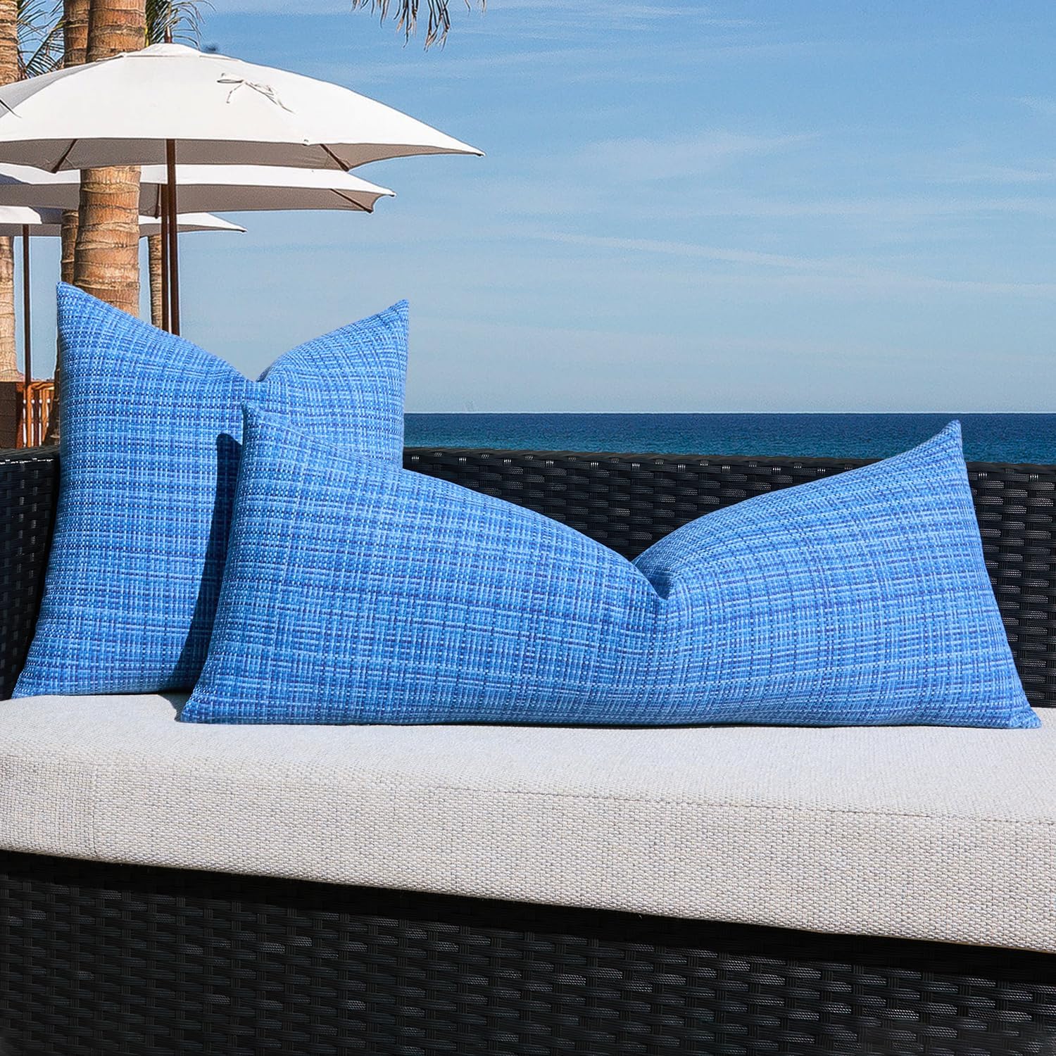 Kevin Textile Outdoor Waterproof Throw Pillow Covers 14x36 Inch Pack of 1 Woven Faux Linen Decorative Water Resistant Long Body Lumbar…
