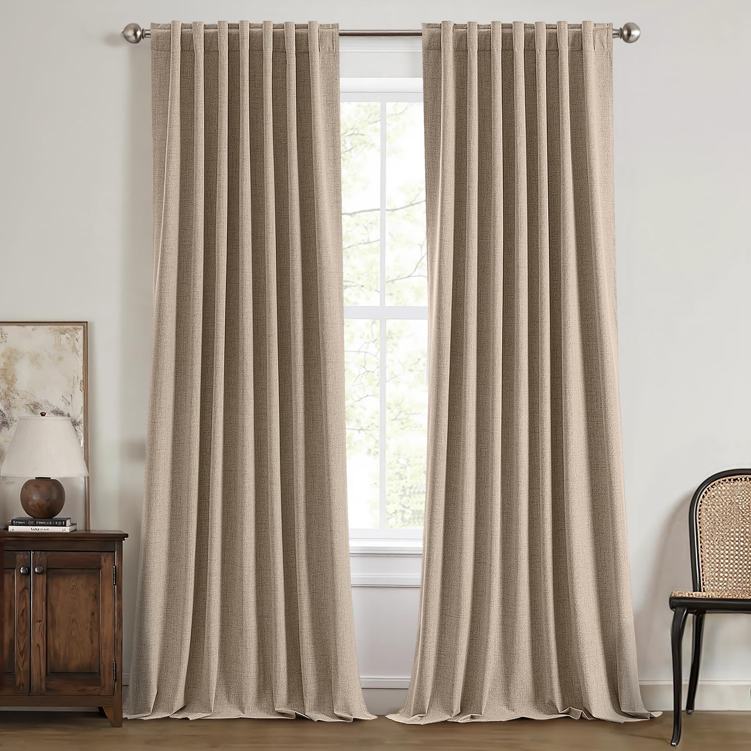 Miulee 100% Blackout Linen Curtains for Bedroom, Brown Solid Luxury Decor Thermal Insulation Room Darkening Drapes for Living Room Nursery…