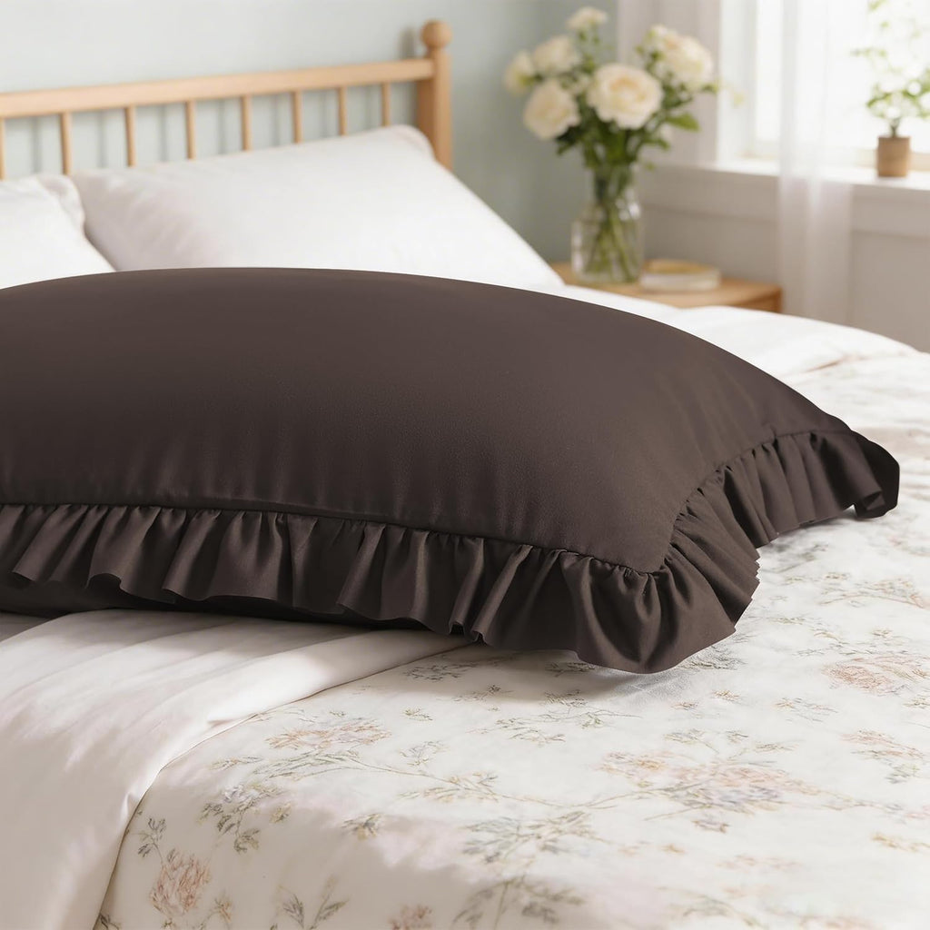 Aerlomi Ruffled Pillowcases, King Pillow Shams 20x36 Set of 2, Brushed Microfiber with Envelope Closure, Soft Wrinkle-Resistant, Dar…