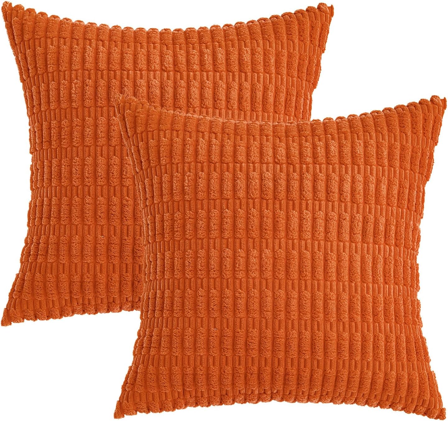 Miulee Pack of 2 Orange Corduroy Decorative Pillow Covers 18x18 Inch Soft Boho Striped Throw Pillow Covers Modern Farmhouse Home Decor for…