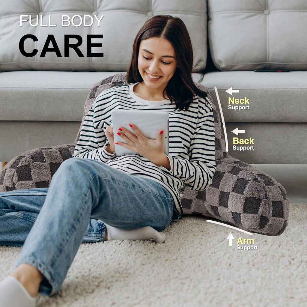 Aimuan Checkered Reading Pillow Bed Rest Wedge Backrest Checkerboard Pillow with Arms Back Support for Sitting Up in Bed Cushion Incline…