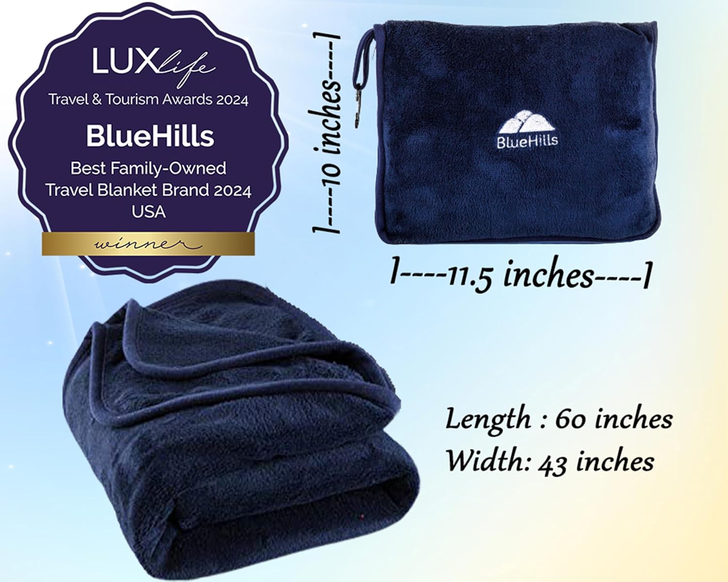 BlueHills Premium Soft Travel Blanket Pillow Airplane Blanket Packed in Soft Bag Pillowcase with Hand Luggage Belt Compact Pack Large…