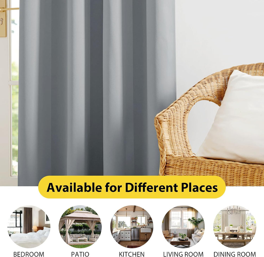 NICETOWN Grey Blackout Curtains for Bedroom 52 X 84 Inch Long 2 Panels Set Light Room Darkening Plylux Drapes for Living Room, Soundproof…