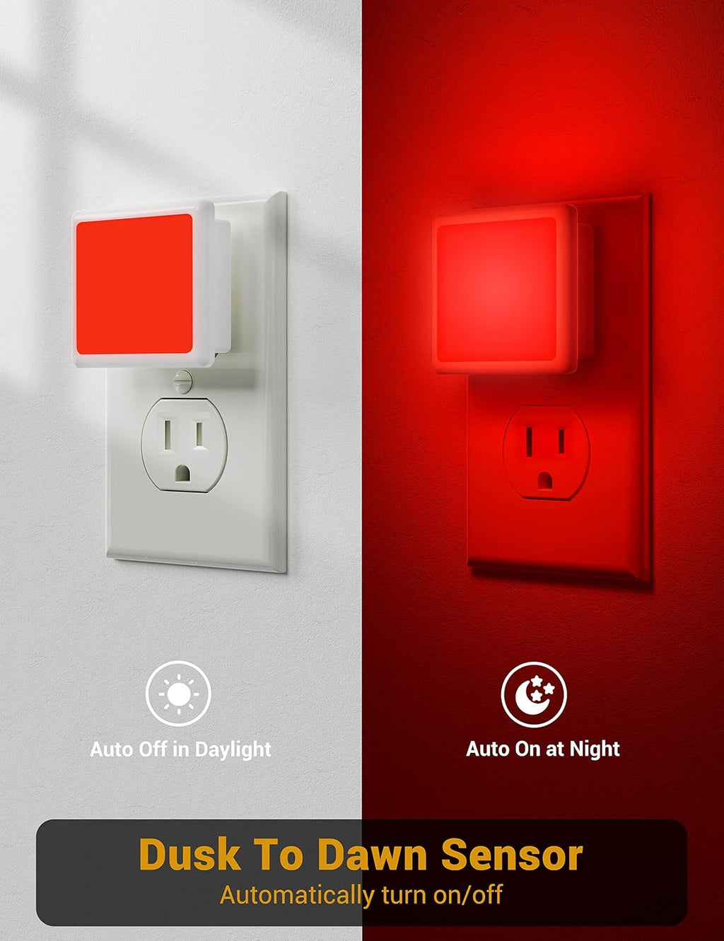 Red Night Light, JandCase Red NightLight[2 Pack],0.3W LED Night Light with Auto Light Sensor, Night Lamp Plug into Wall for…