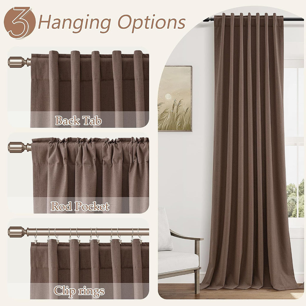 Guken 100% Blackout Curtains 96 Inch Length 2 Panels Set for Living Room Bedroom Back Tab Thermal Insulated Black Out Linen Drapes Room Dar…
