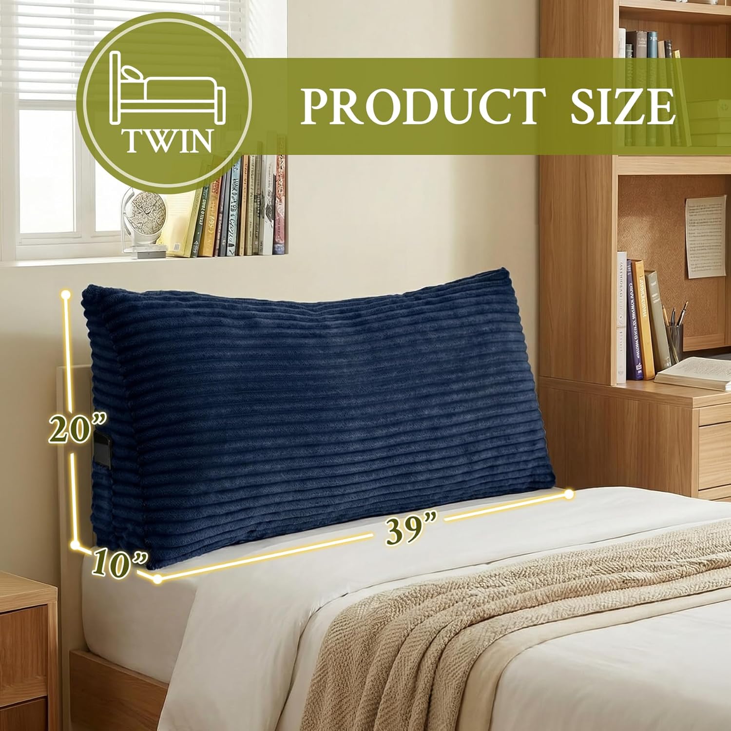 Zonamat Headboard Pillow Twin, Headboard Wedge Pillow, Back Rest Pillows for Sitting, Reading, Working, Triangle Pillow with Removable Cove…