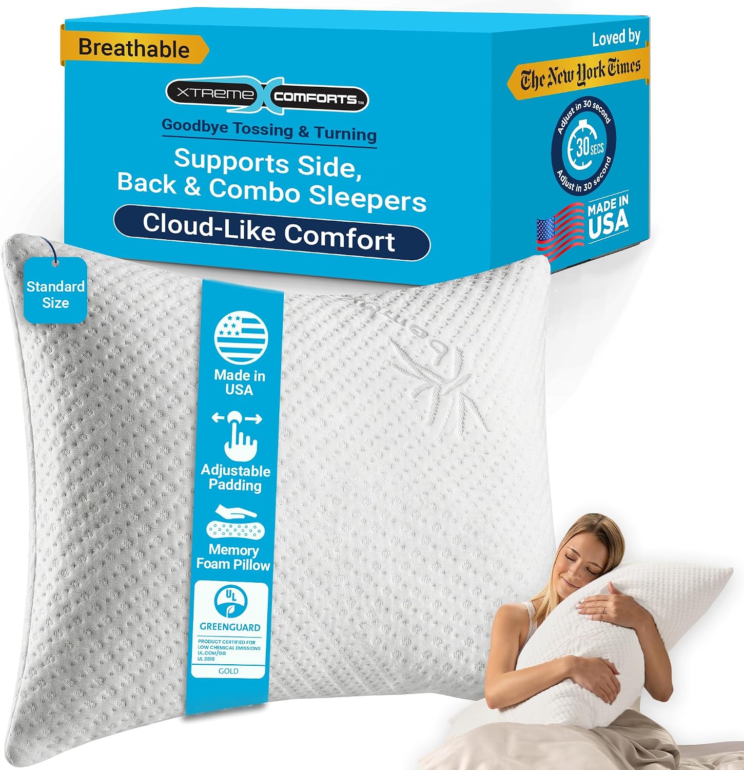 Xtreme Comforts Standard Bed Pillow for Sleeping | Adjustable Shredded Memory Foam Pillows with Removable Cooling Cover | Fluffy Pillows…