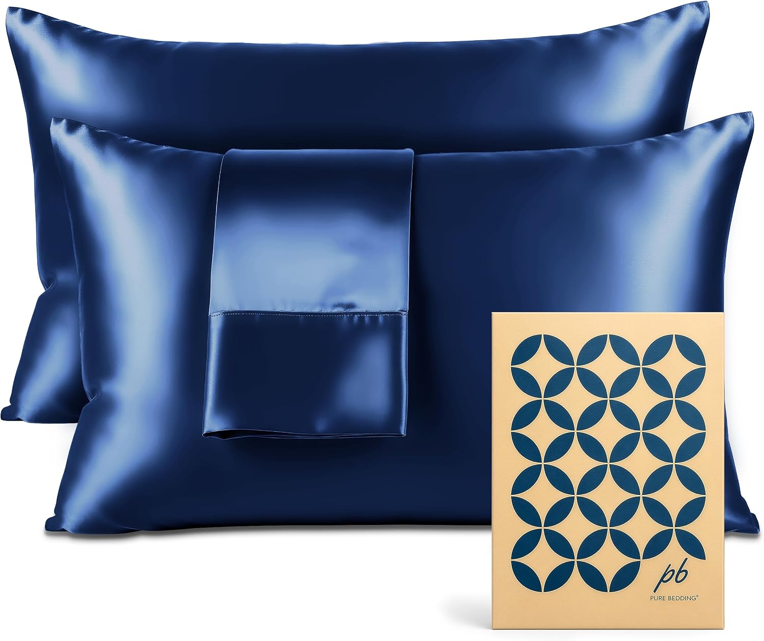 PureBedding Pure Bedding Satin Pillowcase 2 Pack - King Size (20"x40", Navy) - Silky Pillow Cases for Hair and Skin - Satin Pillow Covers w…