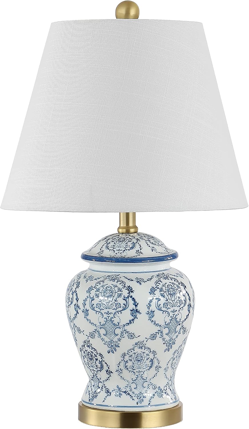 JONATHAN Y 22.25" Blue/White Chinoiserie Ceramic Urn Table Lamp, Traditional Classic Nightstand Lamp for Living Room Bedroom, White Linen…
