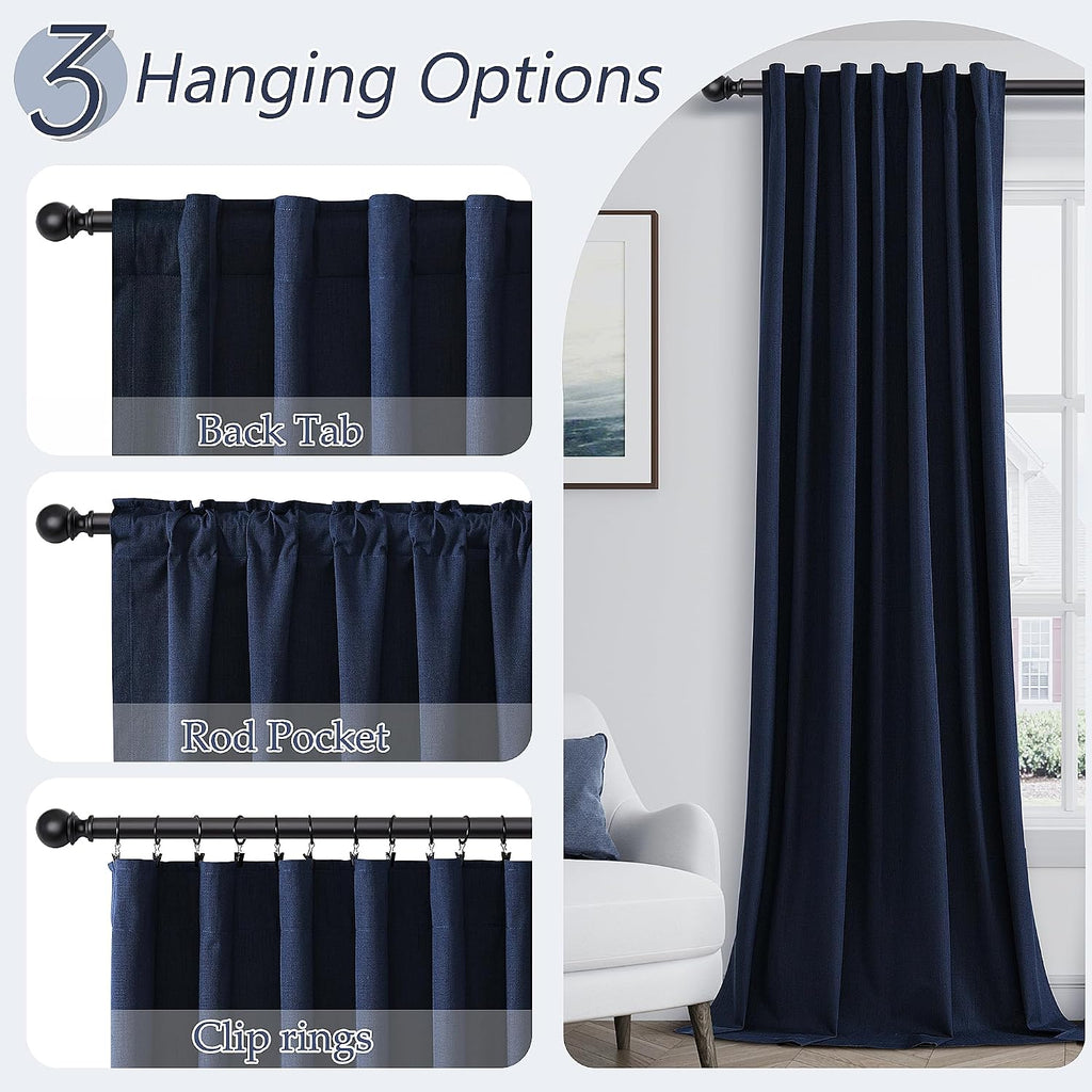 Guken Navy Blue 100% Blackout Curtains 84 Inch Length 2 Panels Set for Living Room Bedroom Back Tab Thermal Insulated Black Out Linen Drape…