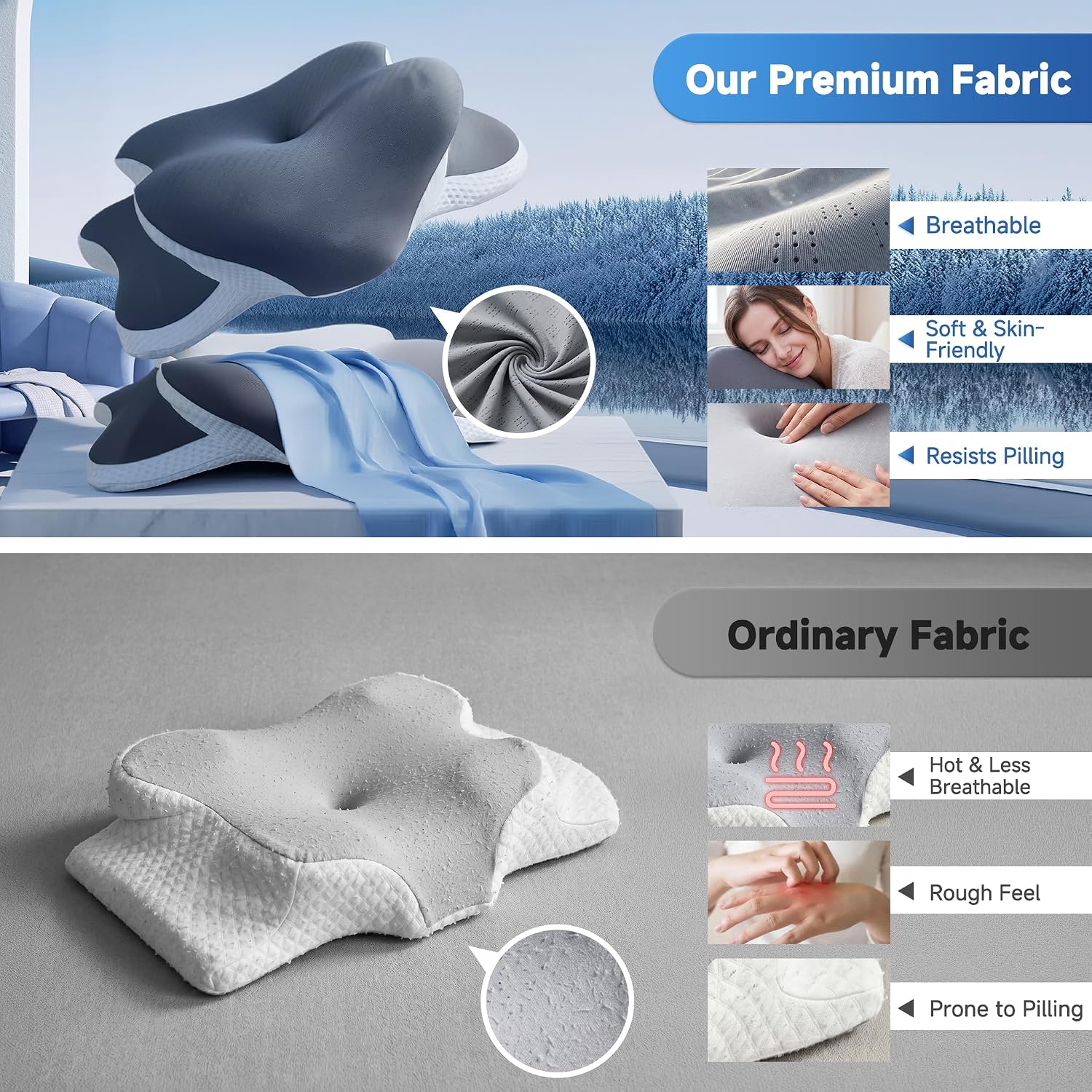 HEIHING Cervical Neck Pillow for Sleeping, Ergonomic Neck Support Pillow for, Cooling Memory Foam Contour Pillow for Side & Back Sl…