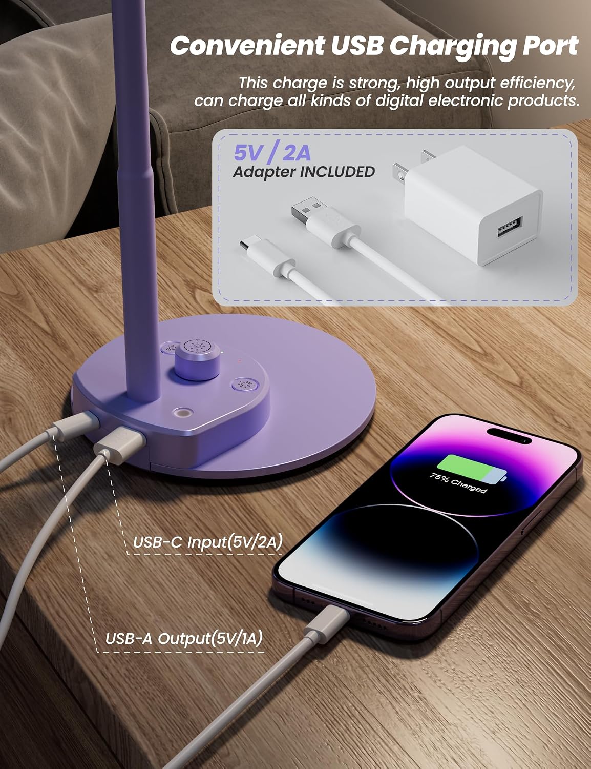 BOHON LED Desk Lamp with USB Charging Port, 3 Color Modes Fully Dimmable Reading Lamp, Auto Dimming Task Lamp, Flexible Neck Table Light…