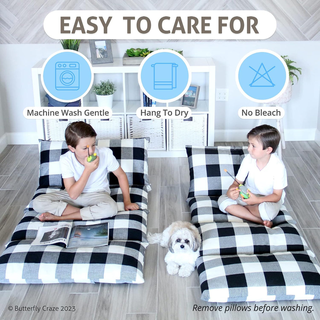 Butterfly Craze Floor Pillow Case, Mattress Bed Lounger Cover, Black/White, Queen Size - Cozy Seating Solution for Kids & Adults…